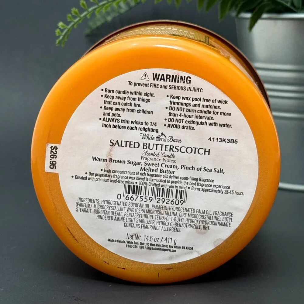 BBW Salted Butterscotch White Barn Bath & Body Works 3 Wick Candle